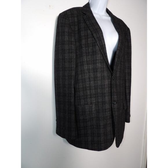 Kenneth Cole Reaction Mens Blazer Large 42 Wool Plaid Black Tweed Sport Coat - Picture 3 of 13